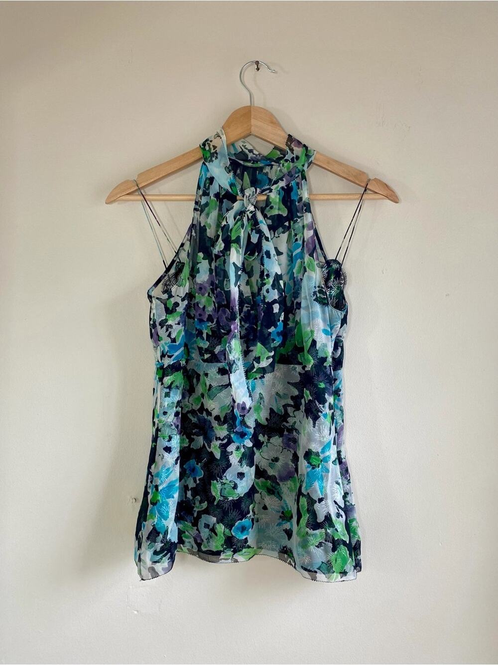 Elie Tahari 100% Silk Floral Vintage Halter Cami Size 2